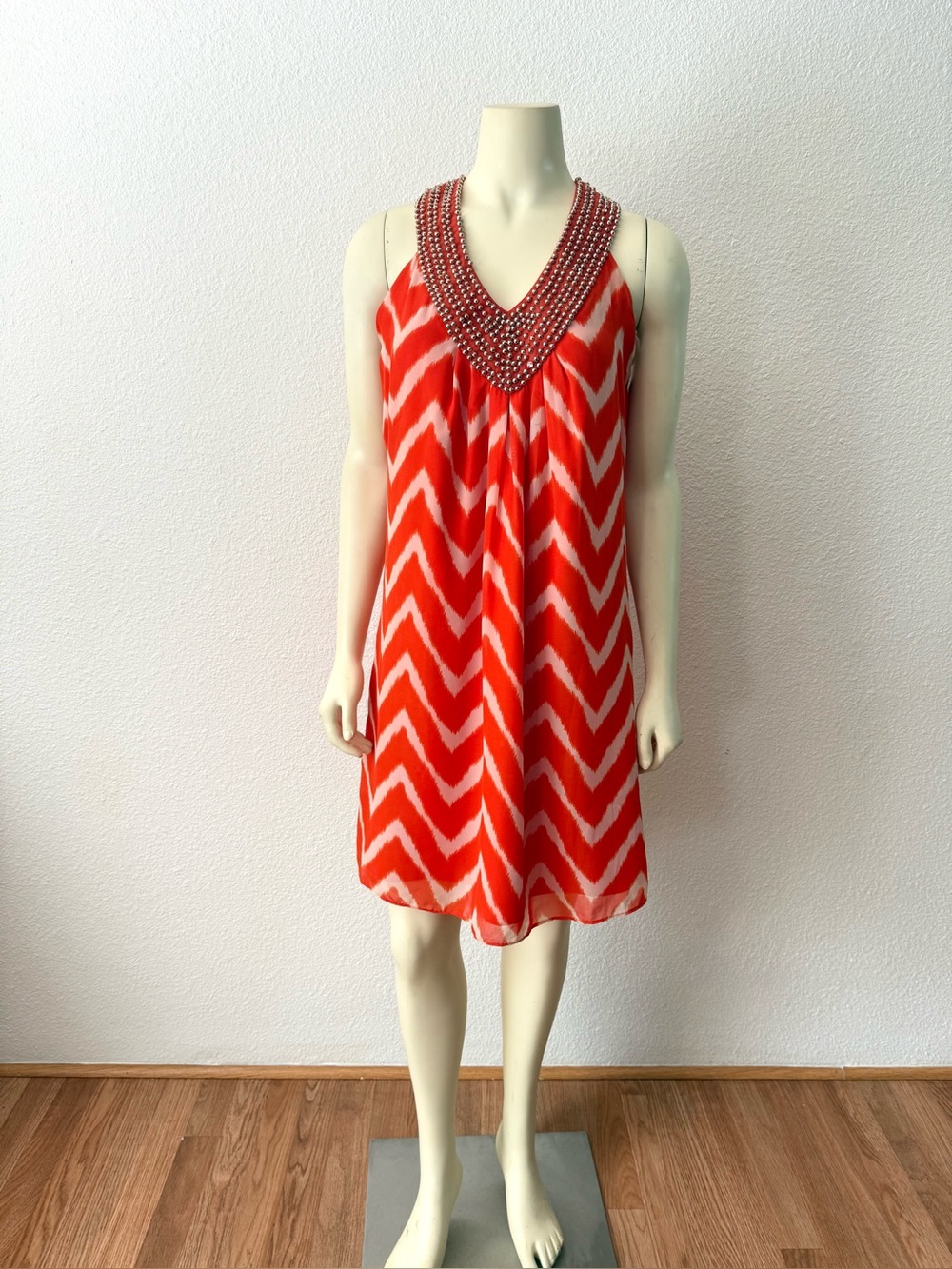 INC International Concepts Beaded Chevron Shift Dress Orange White Size 10 Boho